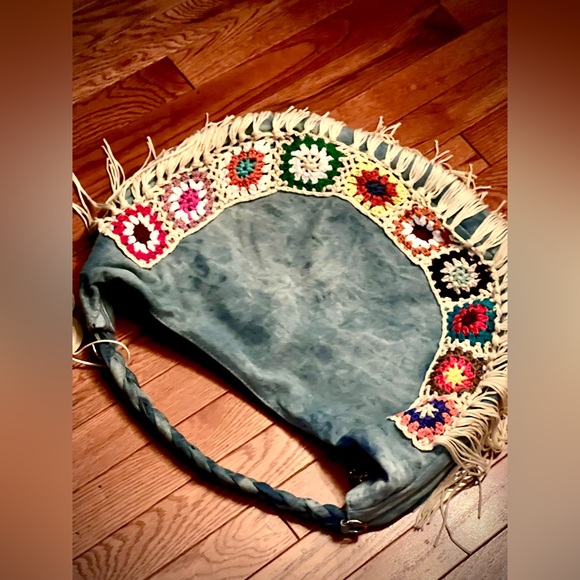 SOLD🔴 New NWT BLUE DENIM HANDCROCHETED BOHEMIAN SHOULDER BAG - Picture 11 of 15